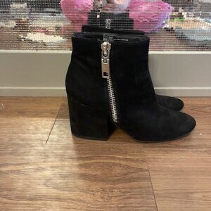 Black Block Heeled Booties w/ Zipper Detail